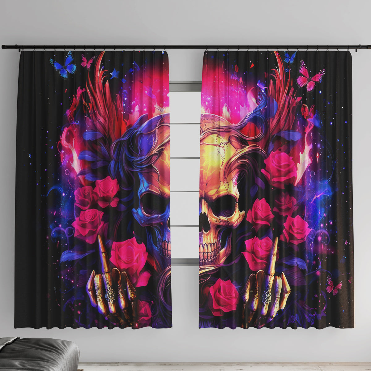 Rose Skull Window Curtain No Matter How Much I Try To Be Fucking Nice - Wonder Print Shop