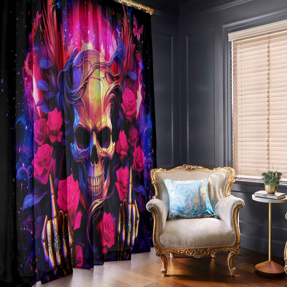 Rose Skull Window Curtain No Matter How Much I Try To Be Fucking Nice - Wonder Print Shop