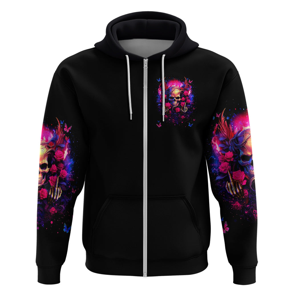 Rose Skull Zip Hoodie No Matter How Much I Try To Be Fucking Nice - Wonder Print Shop