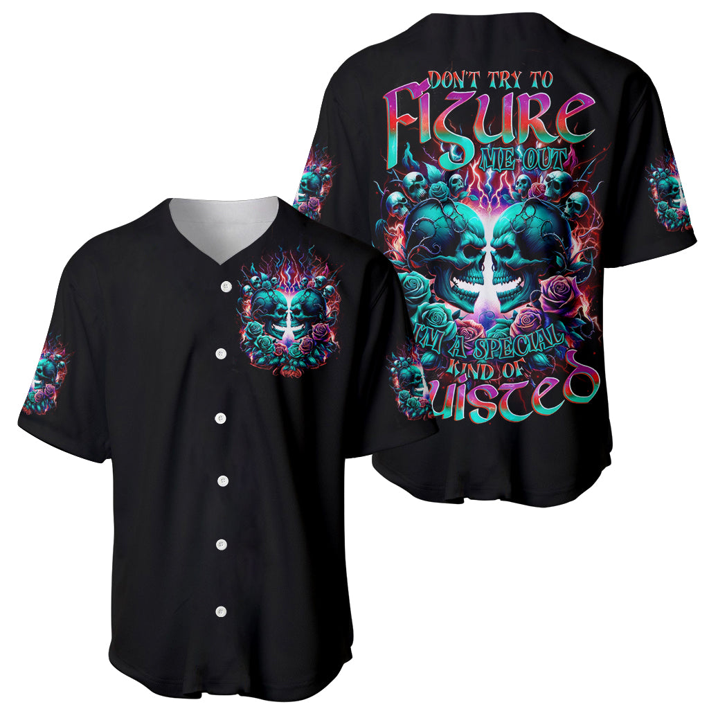 Twin Skull Baseball Jersey Don't Try Figure Me out I'm A Special Kind Of Twisted - Wonder Print Shop