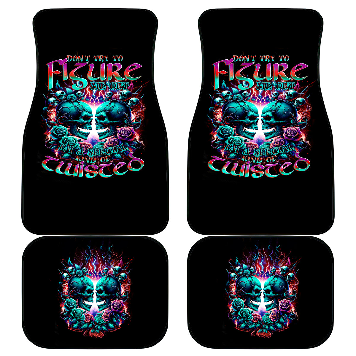 Twin Skull Car Mats Don't Try Figure Me out I'm A Special Kind Of Twisted - Wonder Print Shop