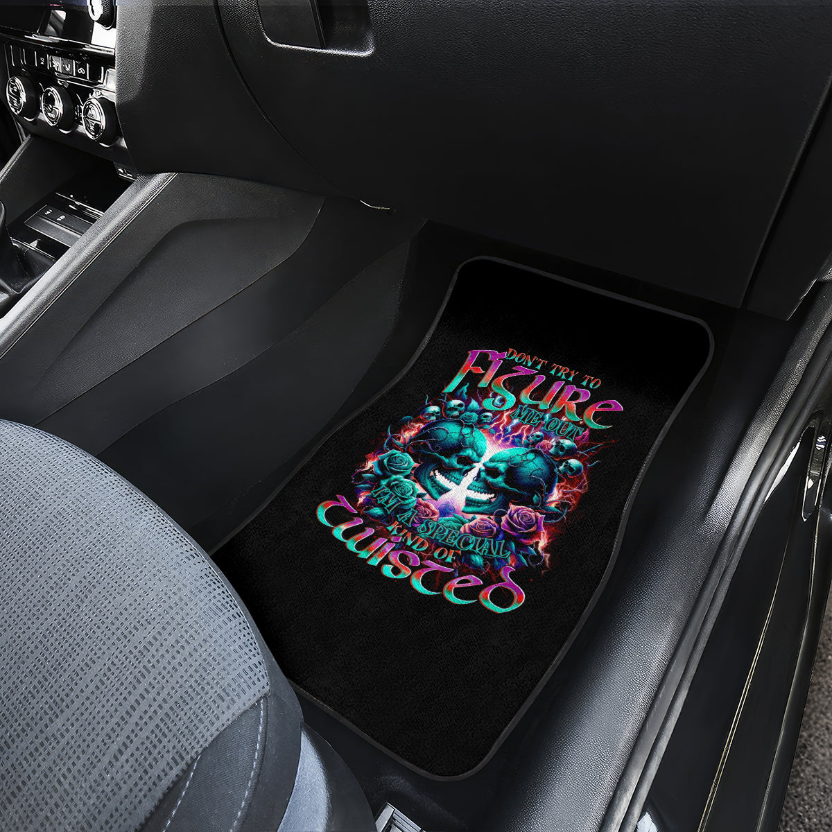Twin Skull Car Mats Don't Try Figure Me out I'm A Special Kind Of Twisted - Wonder Print Shop