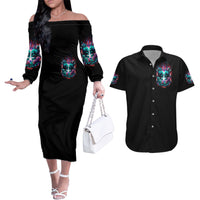 Twin Skull Couples Matching Off The Shoulder Long Sleeve Dress and Hawaiian Shirt Don't Try Figure Me out I'm A Special Kind Of Twisted - Wonder Print Shop