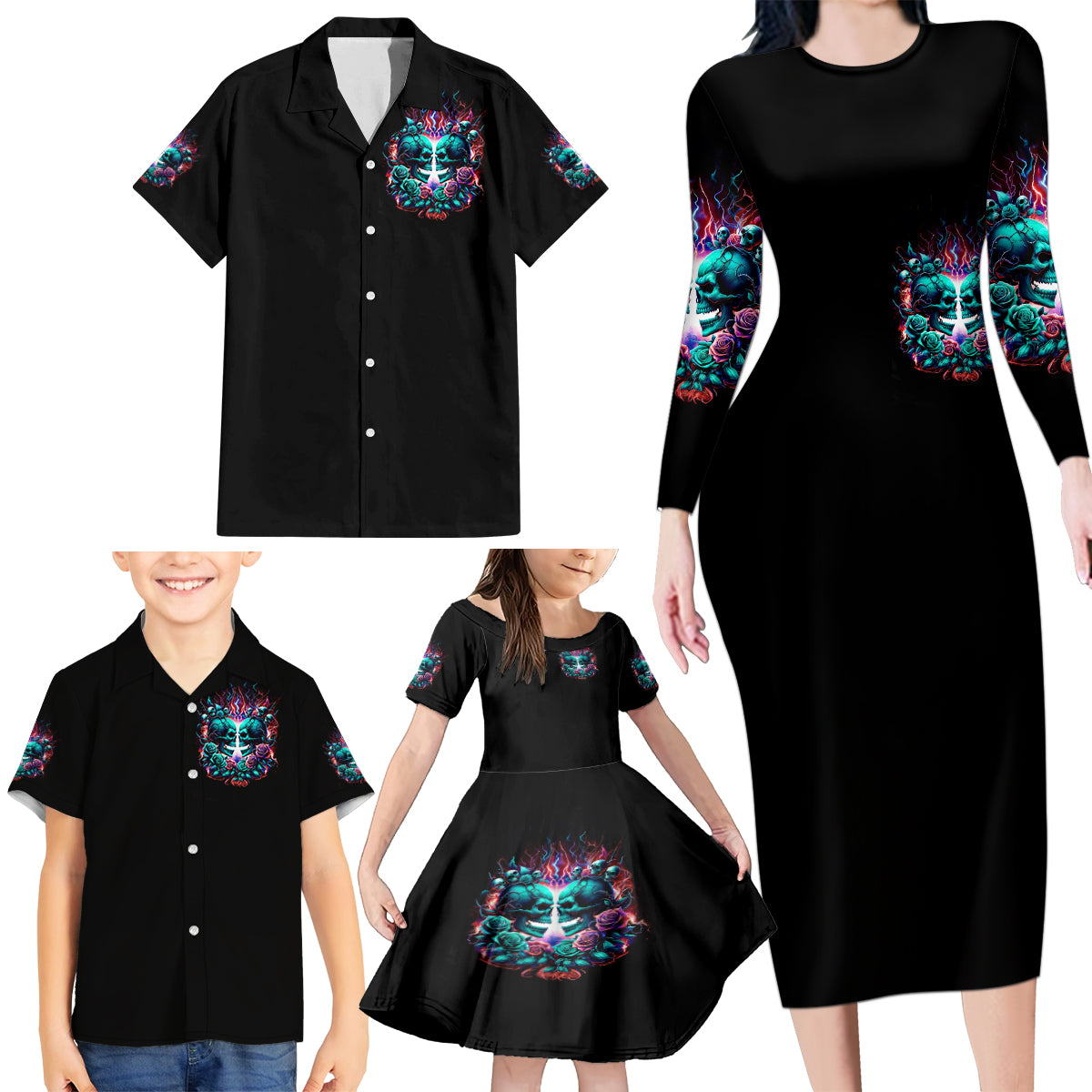 Twin Skull Family Matching Long Sleeve Bodycon Dress and Hawaiian Shirt Don't Try Figure Me out I'm A Special Kind Of Twisted - Wonder Print Shop