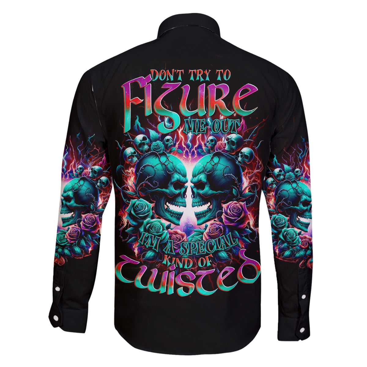 Twin Skull Family Matching Long Sleeve Bodycon Dress and Hawaiian Shirt Don't Try Figure Me out I'm A Special Kind Of Twisted - Wonder Print Shop