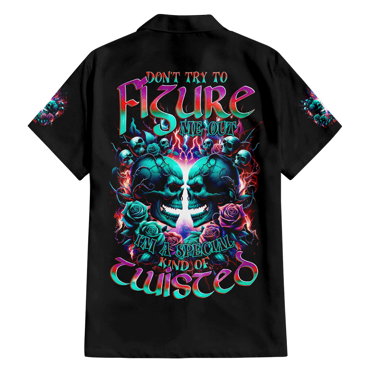 Twin Skull Family Matching Off Shoulder Long Sleeve Dress and Hawaiian Shirt Don't Try Figure Me out I'm A Special Kind Of Twisted - Wonder Print Shop