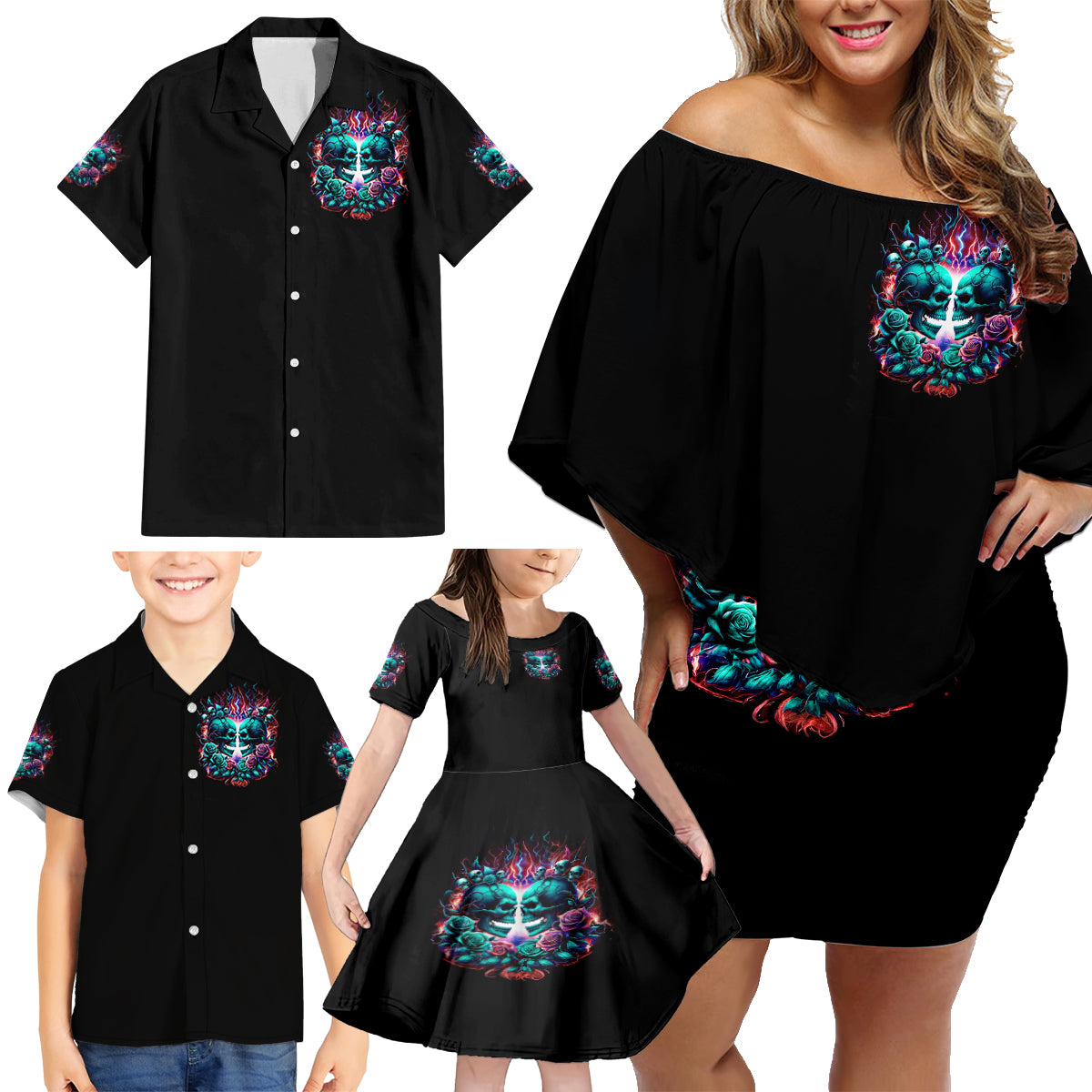 Twin Skull Family Matching Off Shoulder Short Dress and Hawaiian Shirt Don't Try Figure Me out I'm A Special Kind Of Twisted - Wonder Print Shop