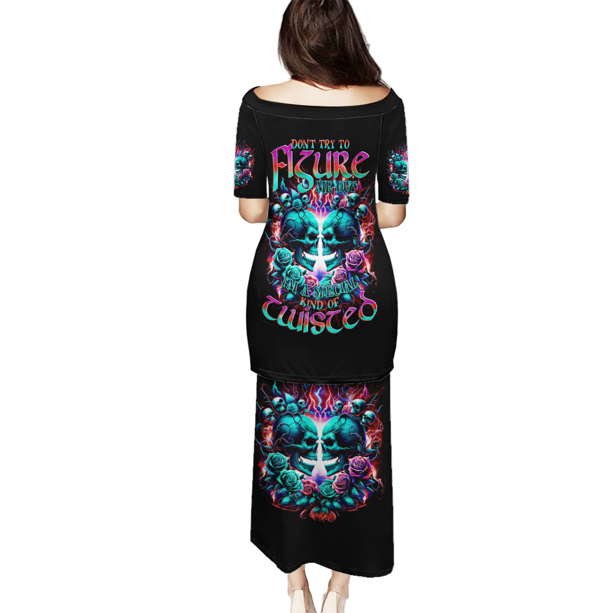 Twin Skull Family Matching Puletasi and Hawaiian Shirt Don't Try Figure Me out I'm A Special Kind Of Twisted - Wonder Print Shop