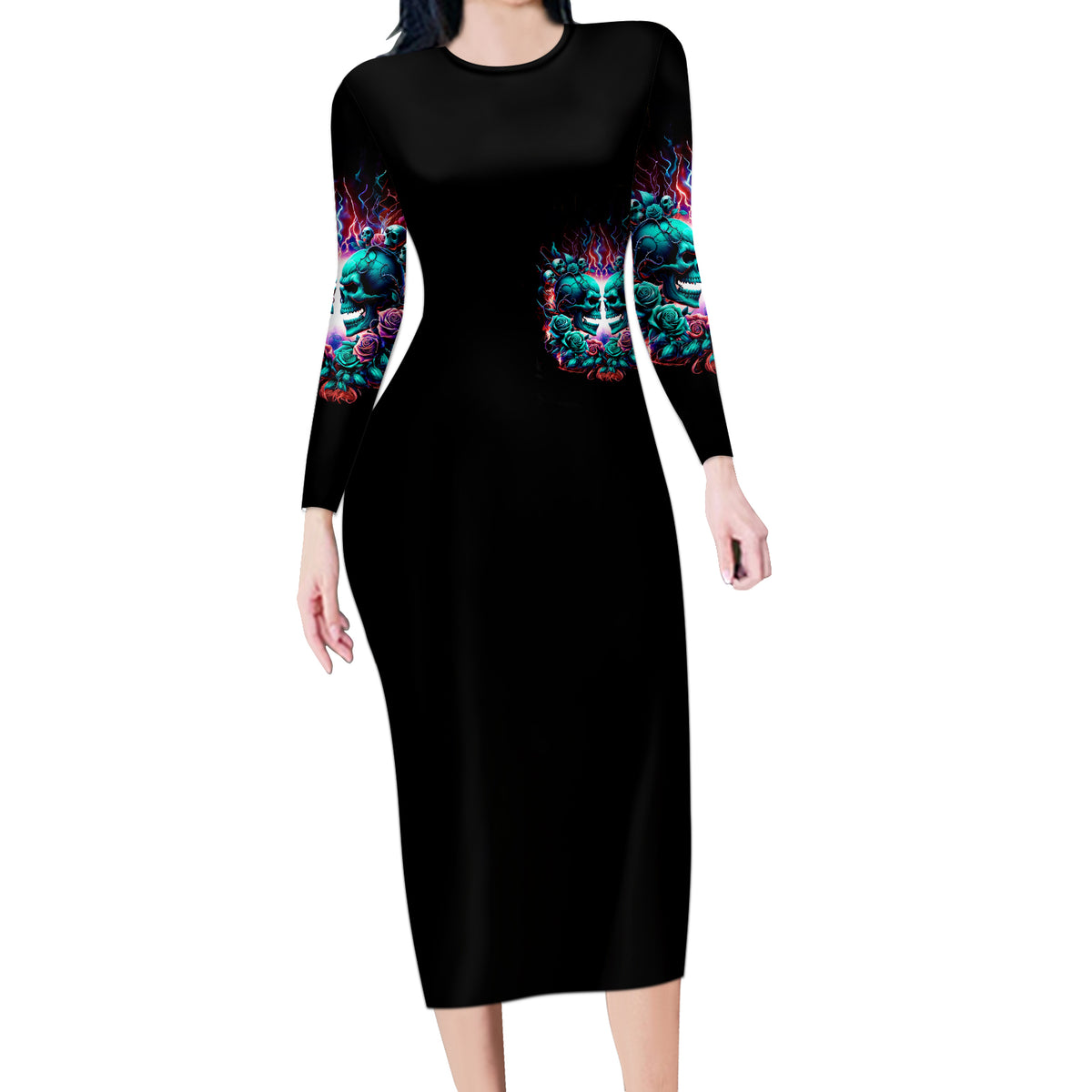 Twin Skull Long Sleeve Bodycon Dress Don't Try Figure Me out I'm A Special Kind Of Twisted - Wonder Print Shop