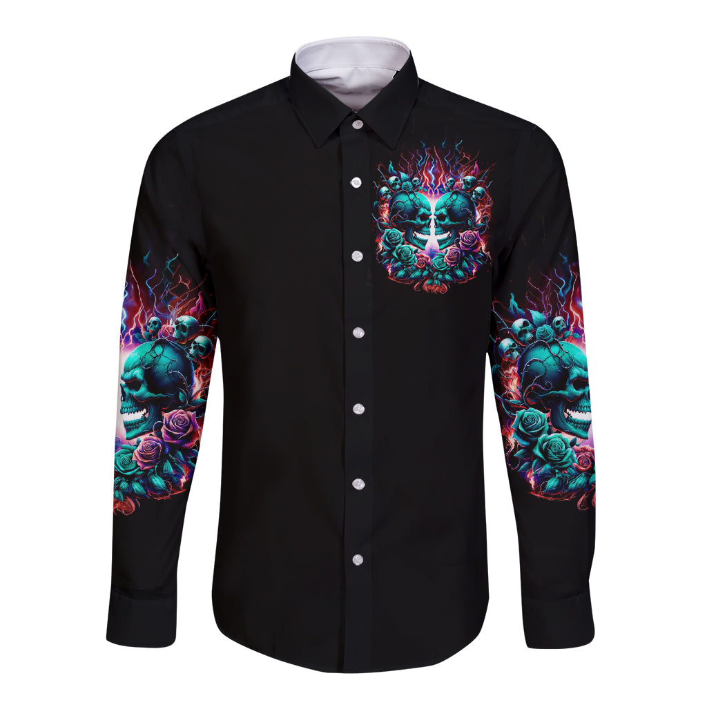 Twin Skull Long Sleeve Button Shirt Don't Try Figure Me out I'm A Special Kind Of Twisted - Wonder Print Shop