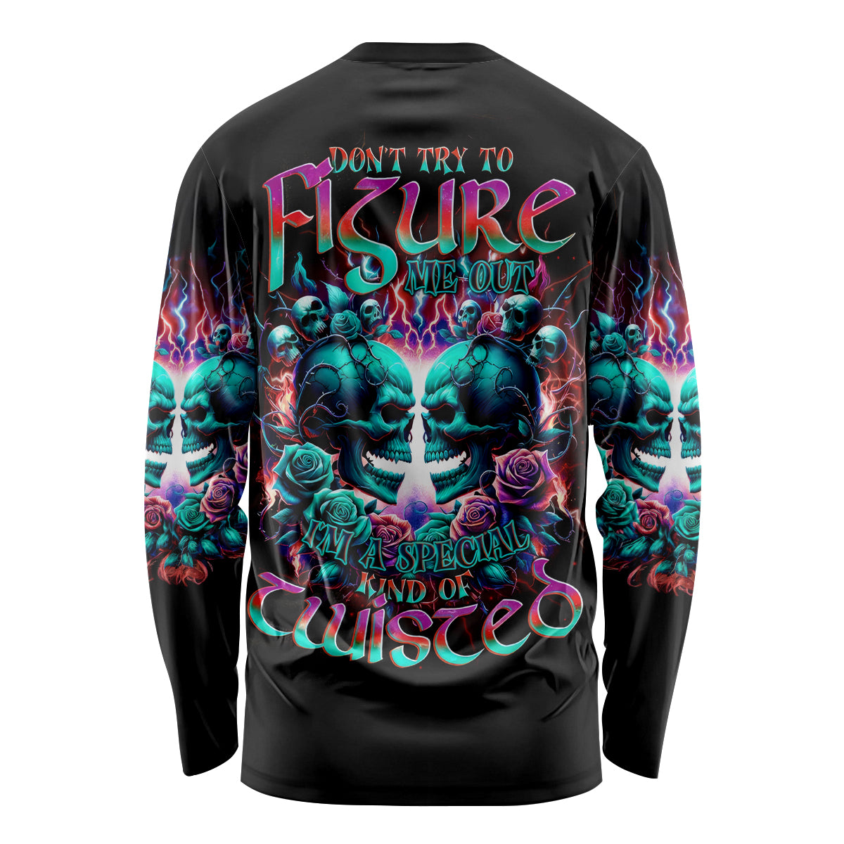Twin Skull Long Sleeve Shirt Don't Try Figure Me out I'm A Special Kind Of Twisted - Wonder Print Shop