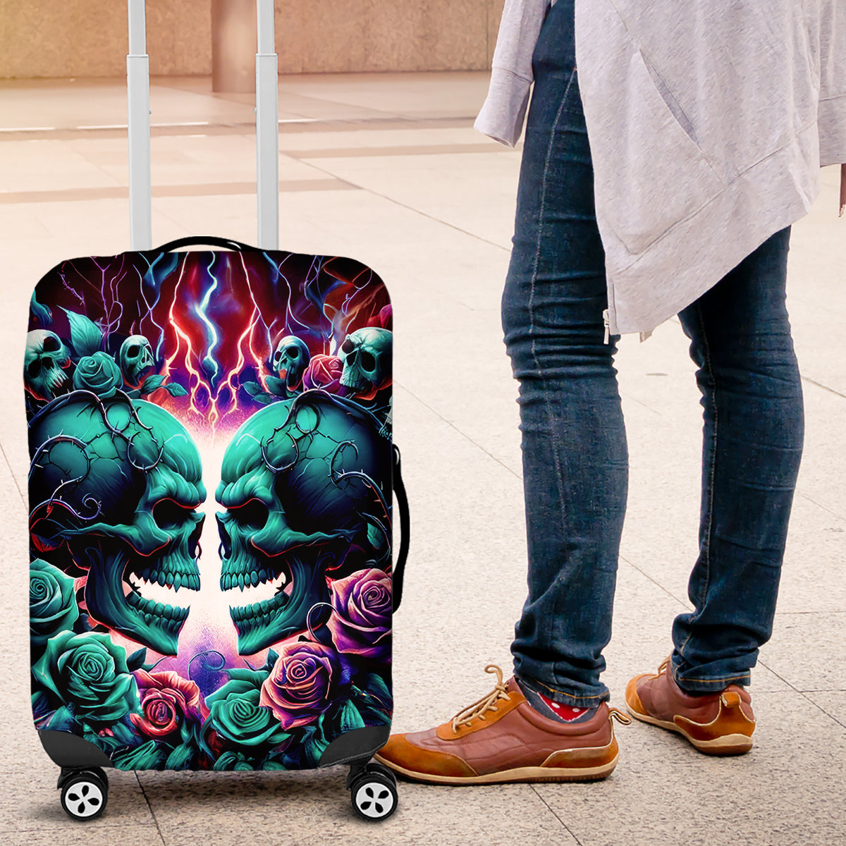 Twin Skull Luggage Cover Don't Try Figure Me out I'm A Special Kind Of Twisted - Wonder Print Shop