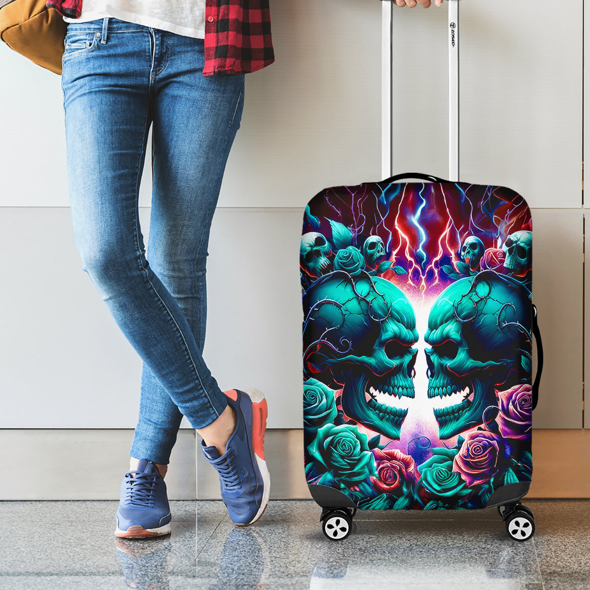 Twin Skull Luggage Cover Don't Try Figure Me out I'm A Special Kind Of Twisted - Wonder Print Shop