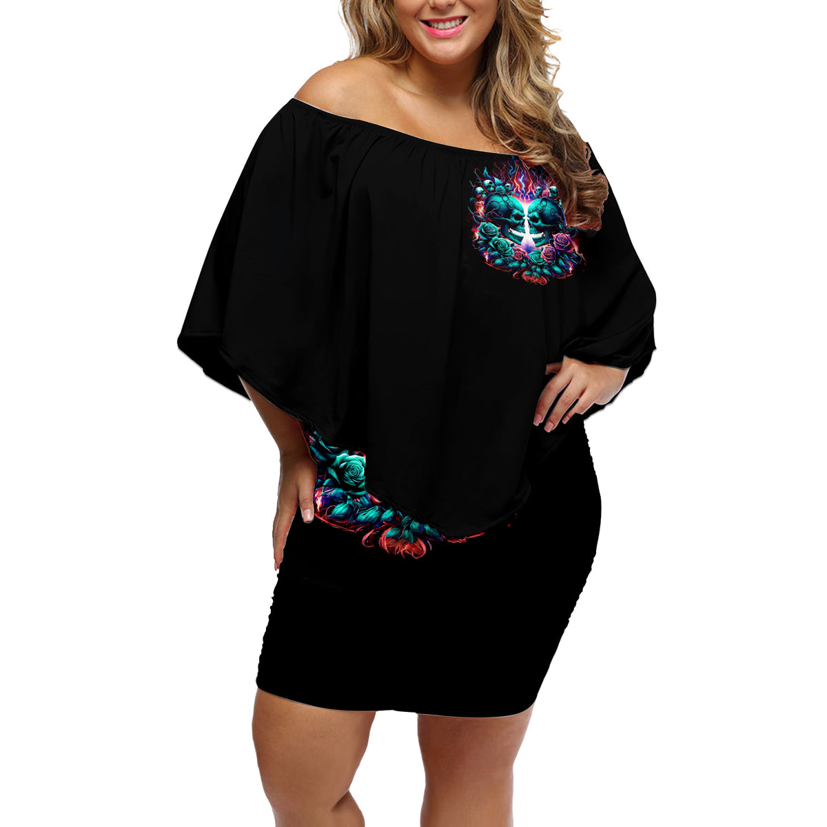 Twin Skull Off Shoulder Short Dress Don't Try Figure Me out I'm A Special Kind Of Twisted - Wonder Print Shop