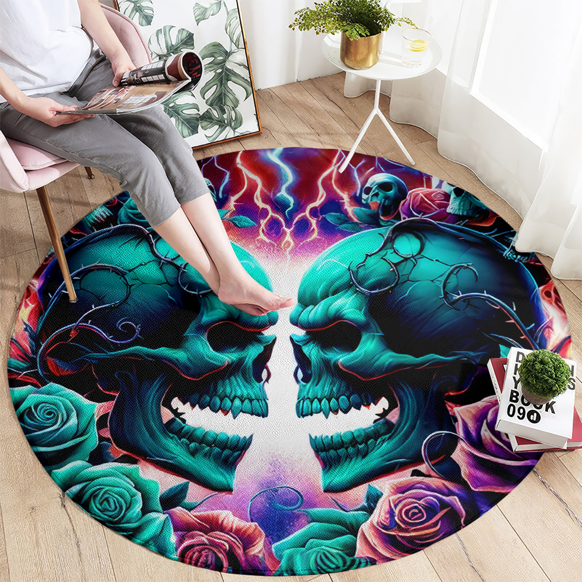 Twin Skull Round Carpet Don't Try Figure Me out I'm A Special Kind Of Twisted