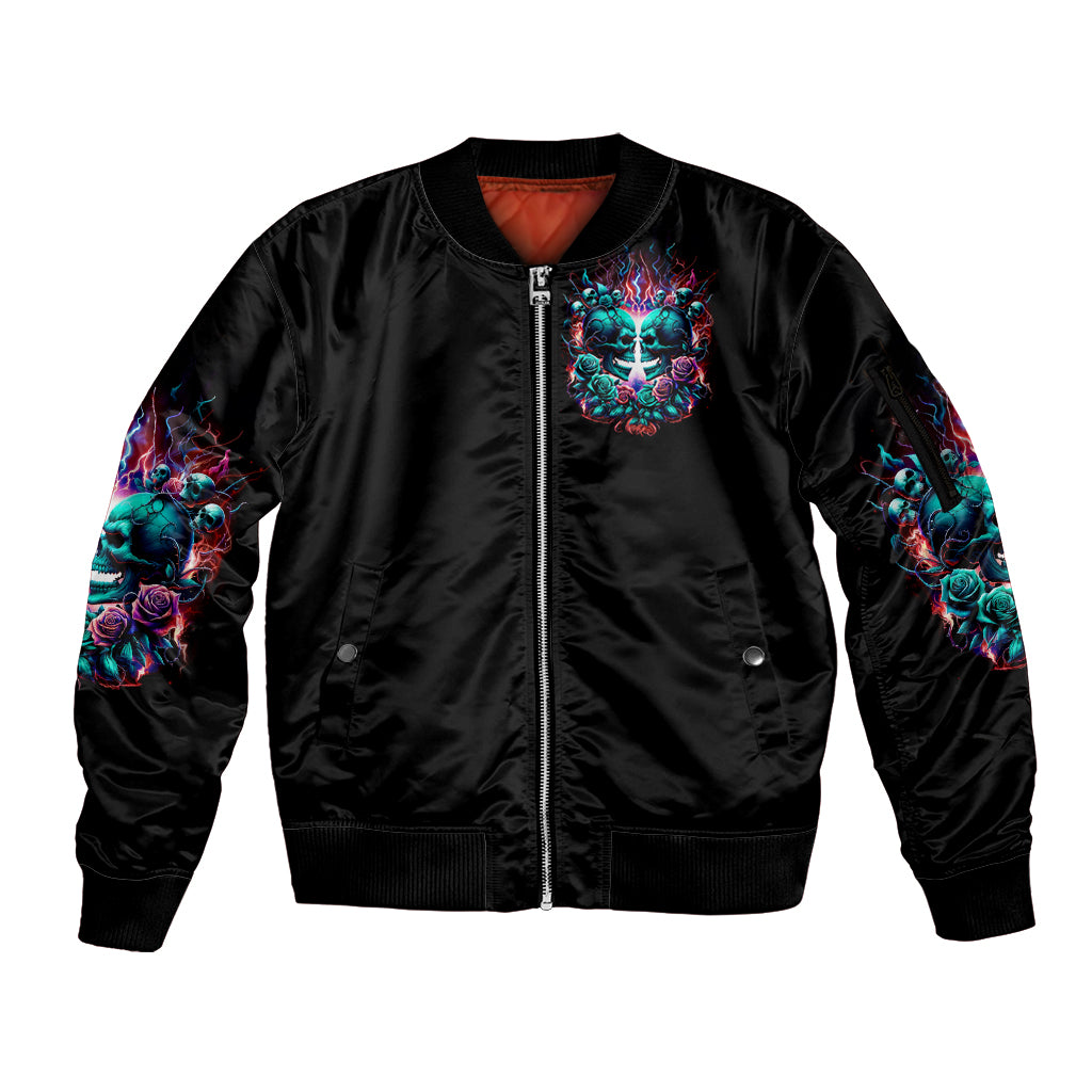 Twin Skull Sleeve Zip Bomber Jacket Don't Try Figure Me out I'm A Special Kind Of Twisted - Wonder Print Shop
