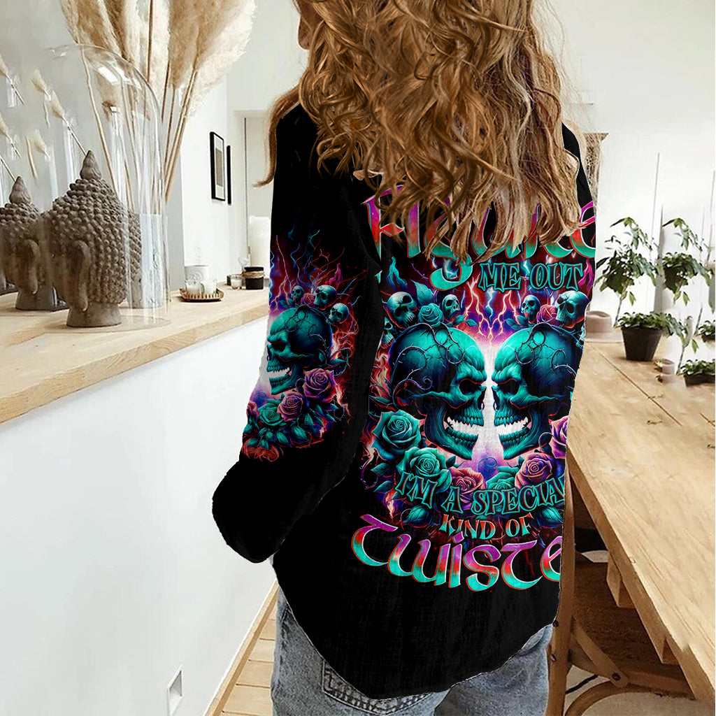Twin Skull Women Casual Shirt Don't Try Figure Me out I'm A Special Kind Of Twisted - Wonder Print Shop