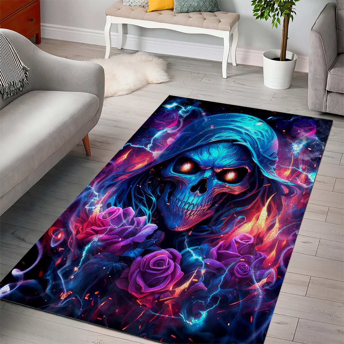 Flame Skull Area Rug While You Are Talking Behind My Back Freel Free To Bend Down And Kiss My Ass - Wonder Print Shop