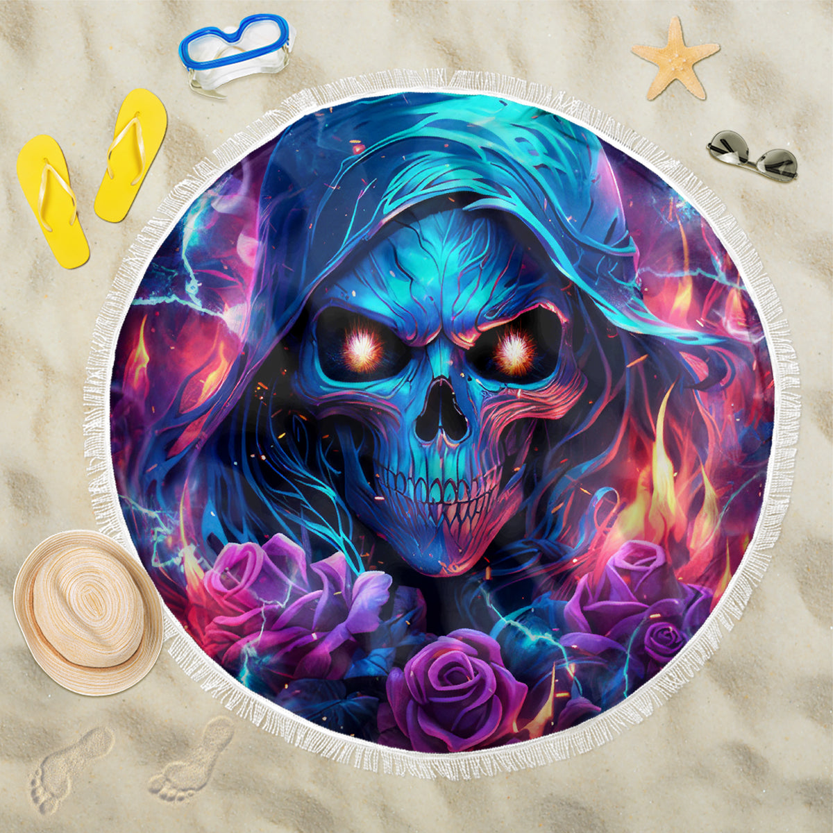 Flame Skull Beach Blanket While You Are Talking Behind My Back Freel Free To Bend Down And Kiss My Ass - Wonder Print Shop