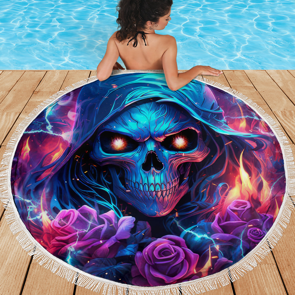 Flame Skull Beach Blanket While You Are Talking Behind My Back Freel Free To Bend Down And Kiss My Ass - Wonder Print Shop