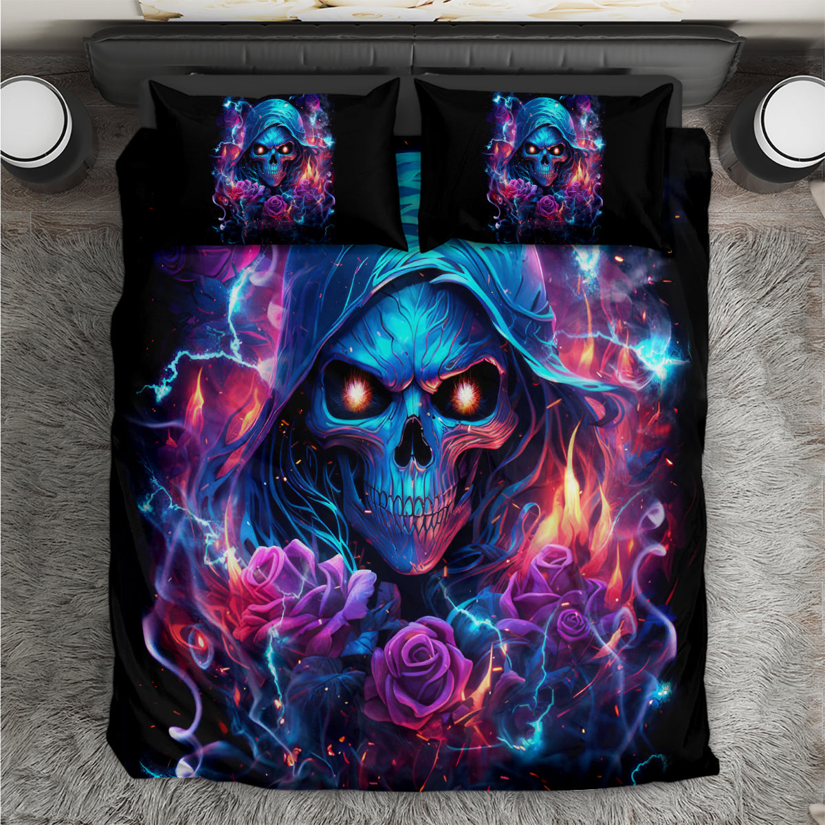 Flame Skull Bedding Set While You Are Talking Behind My Back Freel Free To Bend Down And Kiss My Ass - Wonder Print Shop