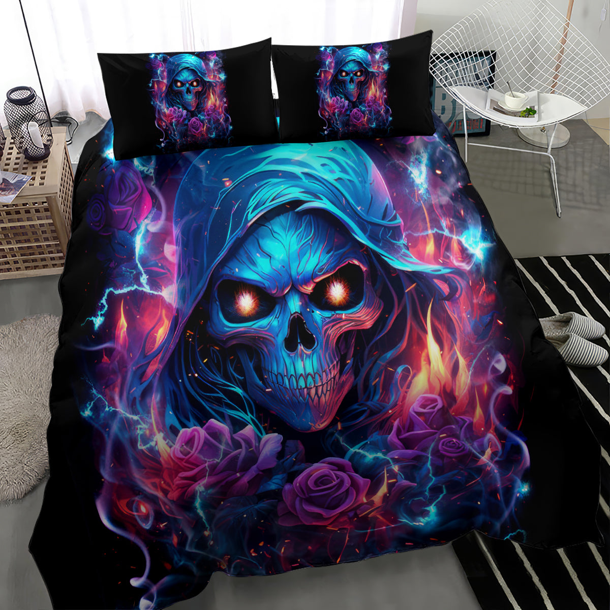 Flame Skull Bedding Set While You Are Talking Behind My Back Freel Free To Bend Down And Kiss My Ass - Wonder Print Shop