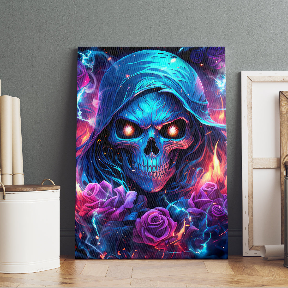 Flame Skull Canvas Wall Art While You Are Talking Behind My Back Freel Free To Bend Down And Kiss My Ass - Wonder Print Shop