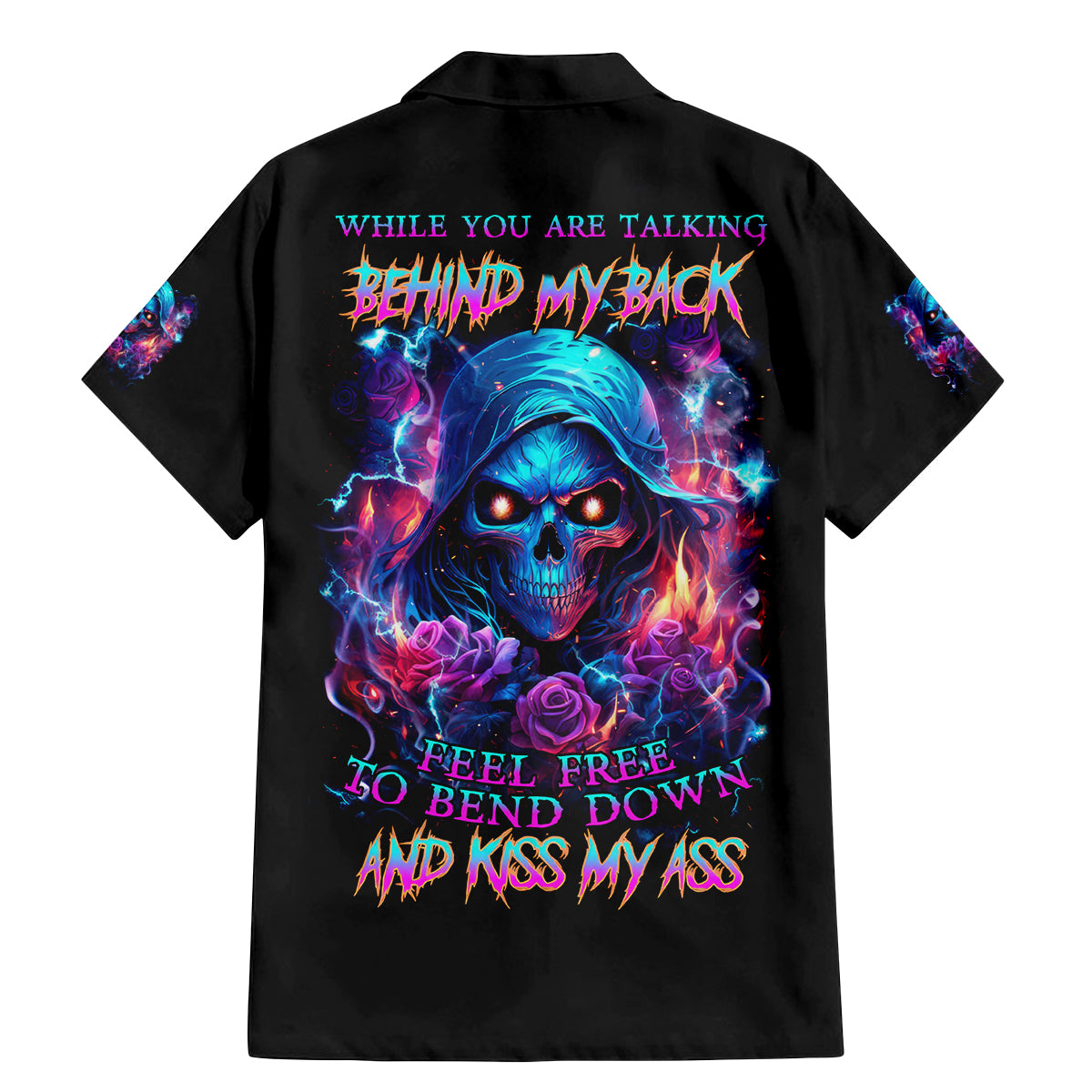 Flame Skull Family Matching Mermaid Dress and Hawaiian Shirt While You Are Talking Behind My Back Freel Free To Bend Down And Kiss My Ass - Wonder Print Shop