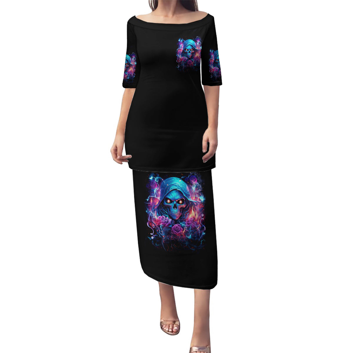 Flame Skull Family Matching Puletasi and Hawaiian Shirt While You Are Talking Behind My Back Freel Free To Bend Down And Kiss My Ass - Wonder Print Shop