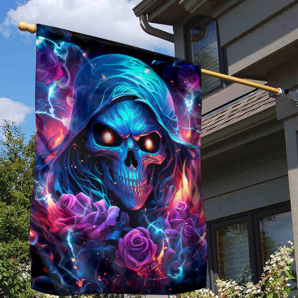 Flame Skull Garden Flag While You Are Talking Behind My Back Freel Free To Bend Down And Kiss My Ass - Wonder Print Shop