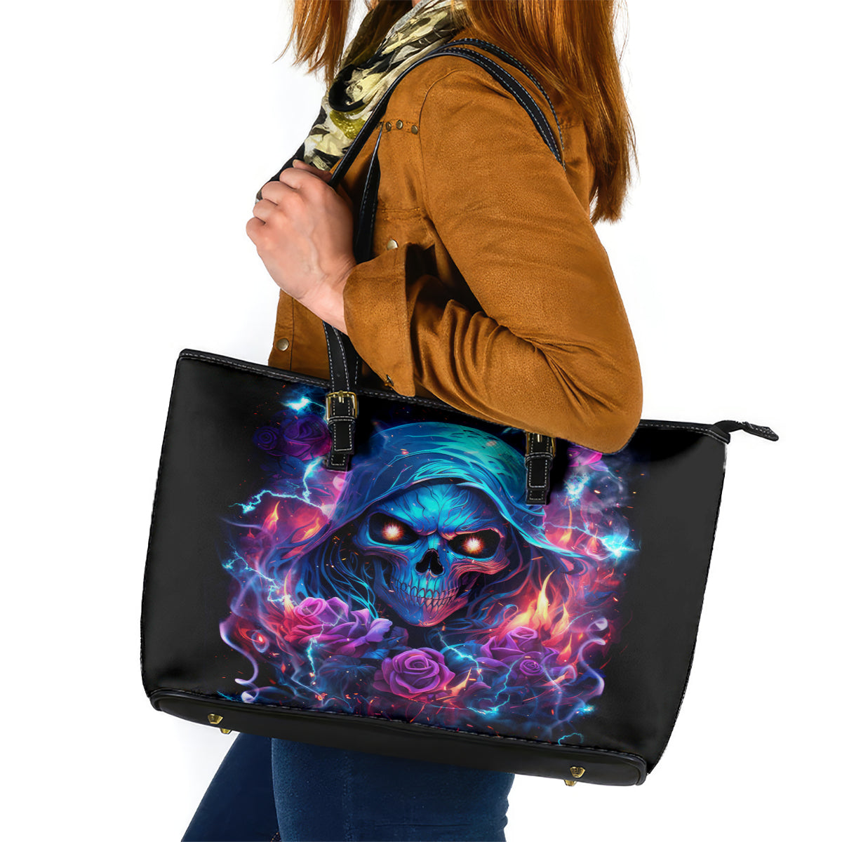 Flame Skull Leather Tote Bag While You Are Talking Behind My Back Freel Free To Bend Down And Kiss My Ass - Wonder Print Shop