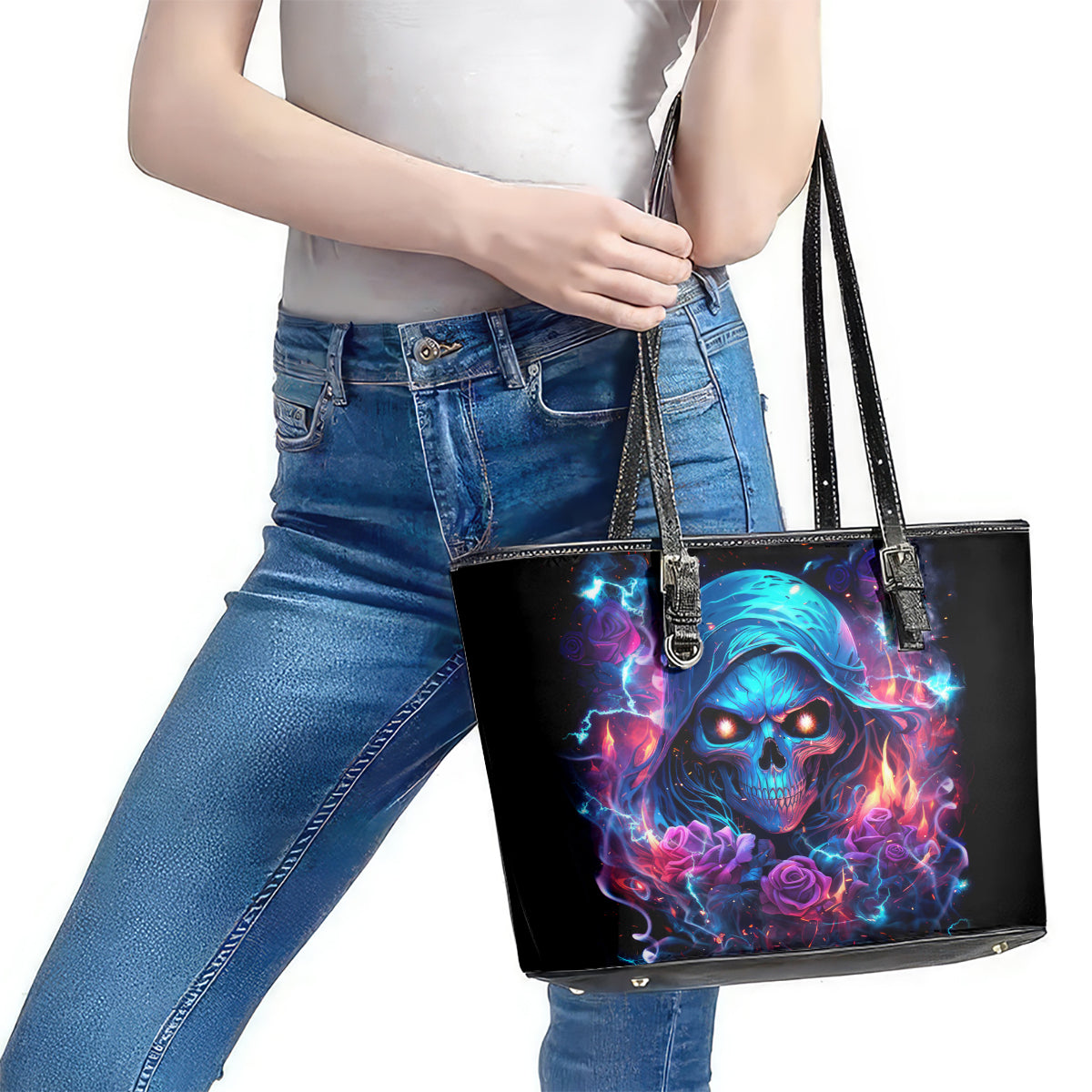 Flame Skull Leather Tote Bag While You Are Talking Behind My Back Freel Free To Bend Down And Kiss My Ass - Wonder Print Shop