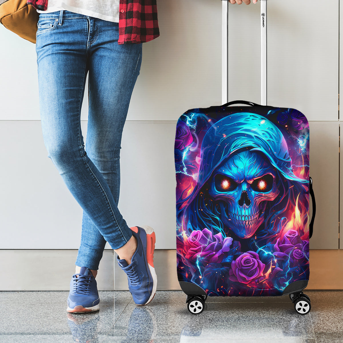 Flame Skull Luggage Cover While You Are Talking Behind My Back Freel Free To Bend Down And Kiss My Ass - Wonder Print Shop