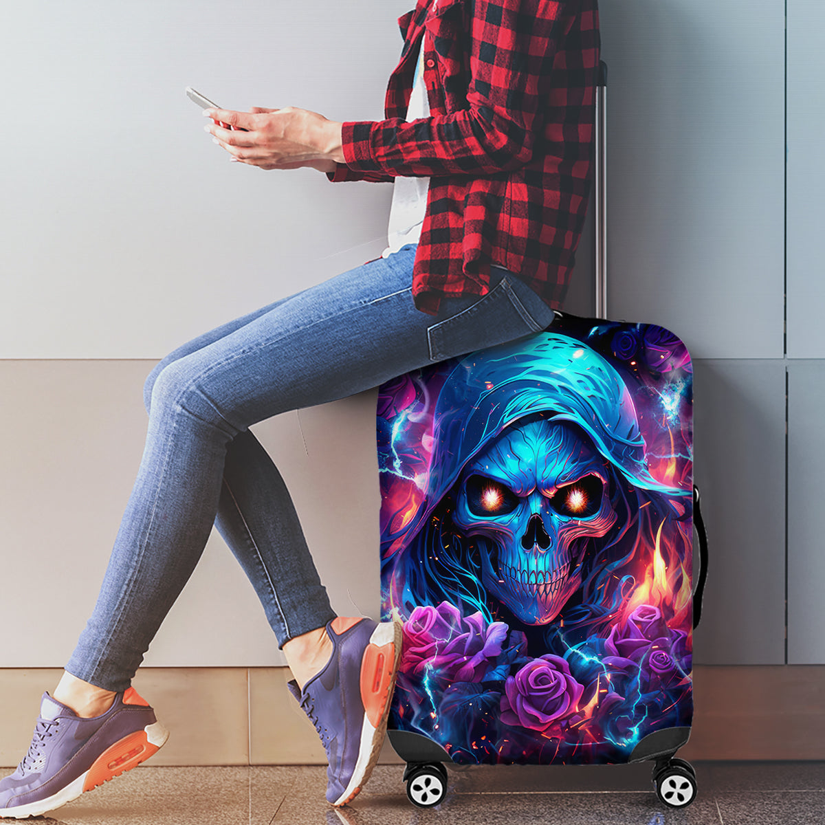 Flame Skull Luggage Cover While You Are Talking Behind My Back Freel Free To Bend Down And Kiss My Ass - Wonder Print Shop