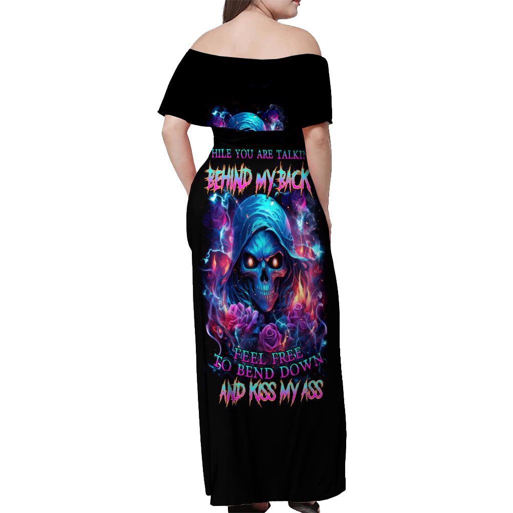 Flame Skull Off Shoulder Maxi Dress While You Are Talking Behind My Back Freel Free To Bend Down And Kiss My Ass - Wonder Print Shop