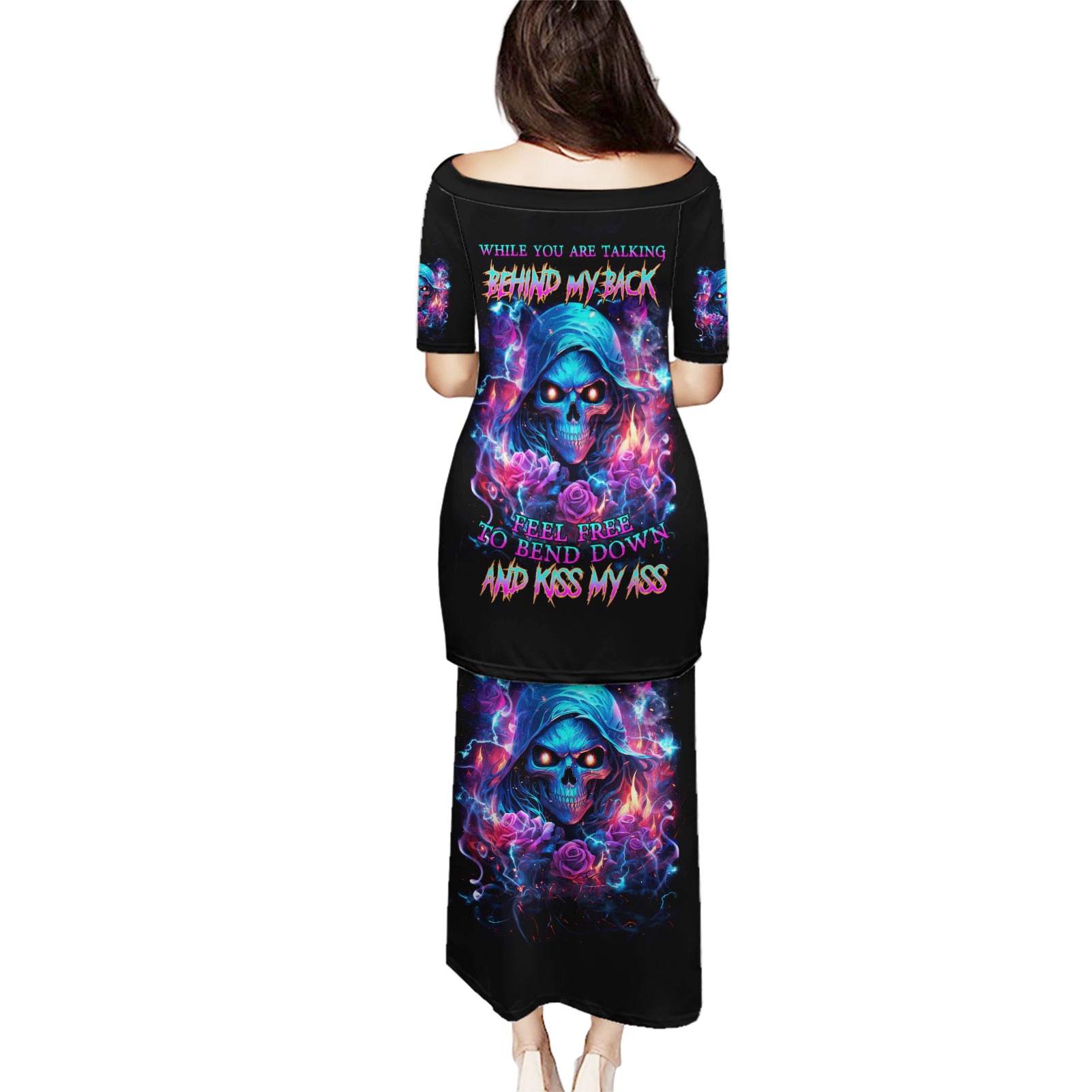 Flame Skull Puletasi While You Are Talking Behind My Back Freel Free To Bend Down And Kiss My Ass - Wonder Print Shop