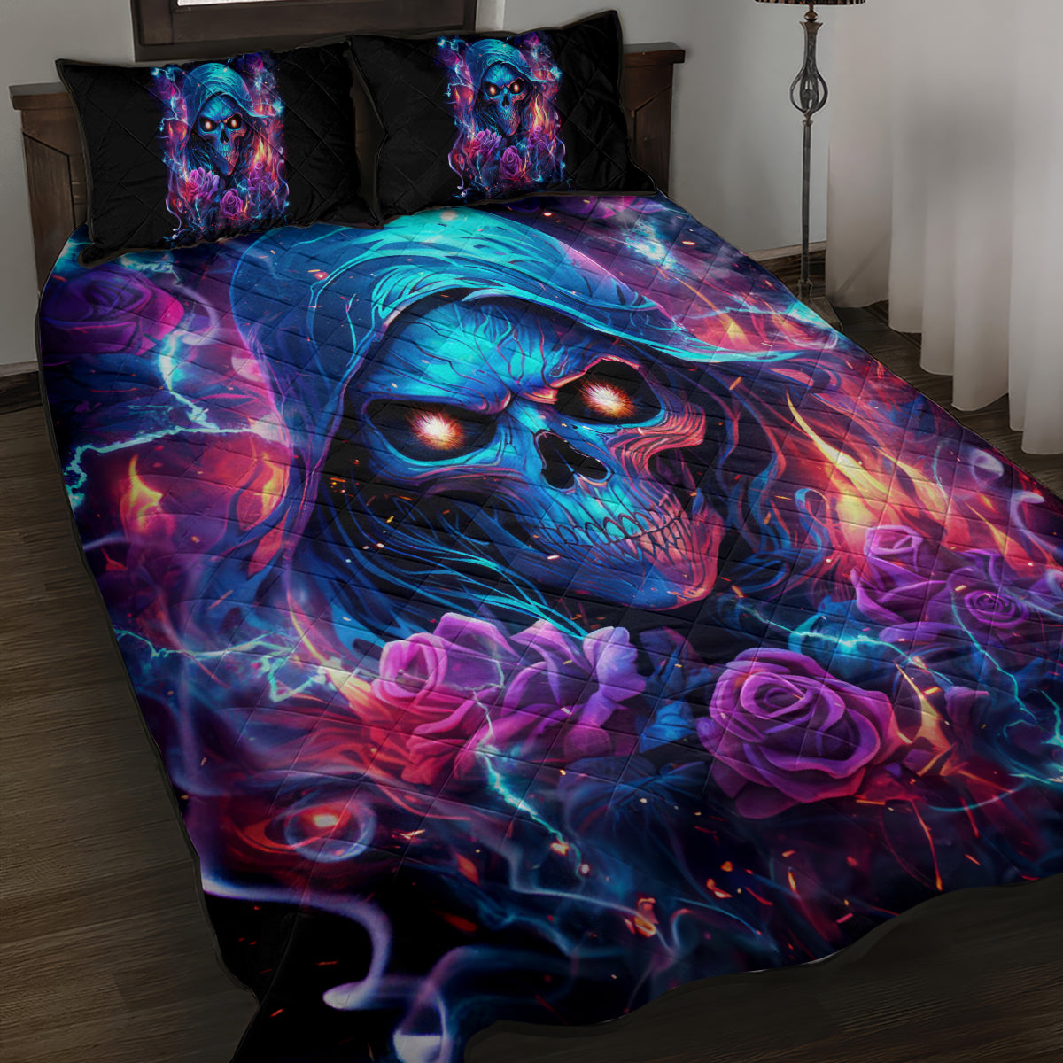 Flame Skull Quilt Bed Set While You Are Talking Behind My Back Freel Free To Bend Down And Kiss My Ass - Wonder Print Shop