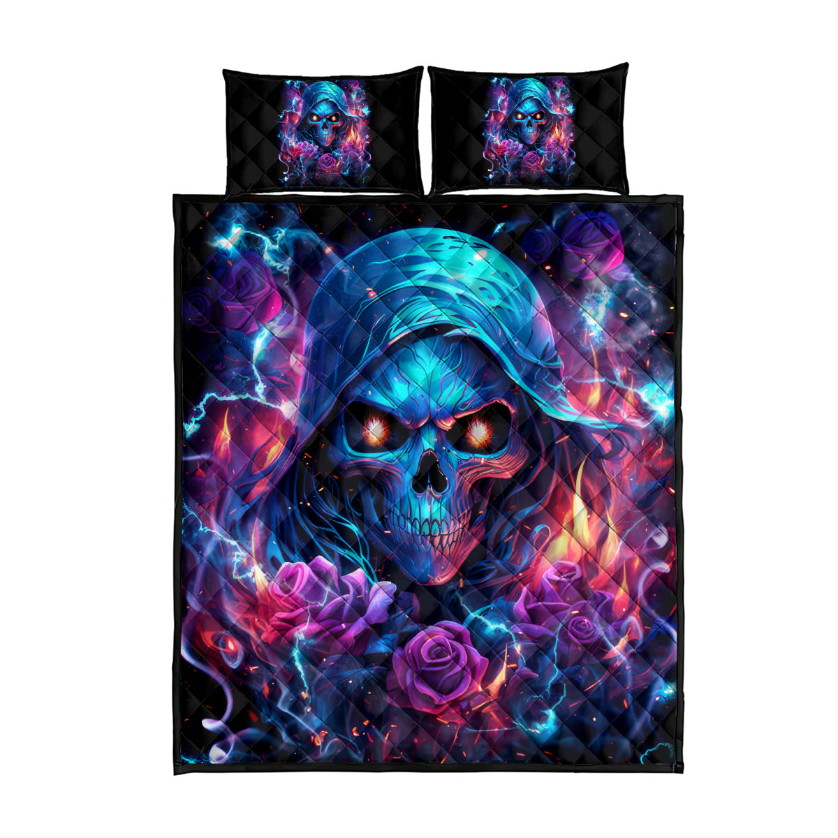 Flame Skull Quilt Bed Set While You Are Talking Behind My Back Freel Free To Bend Down And Kiss My Ass - Wonder Print Shop
