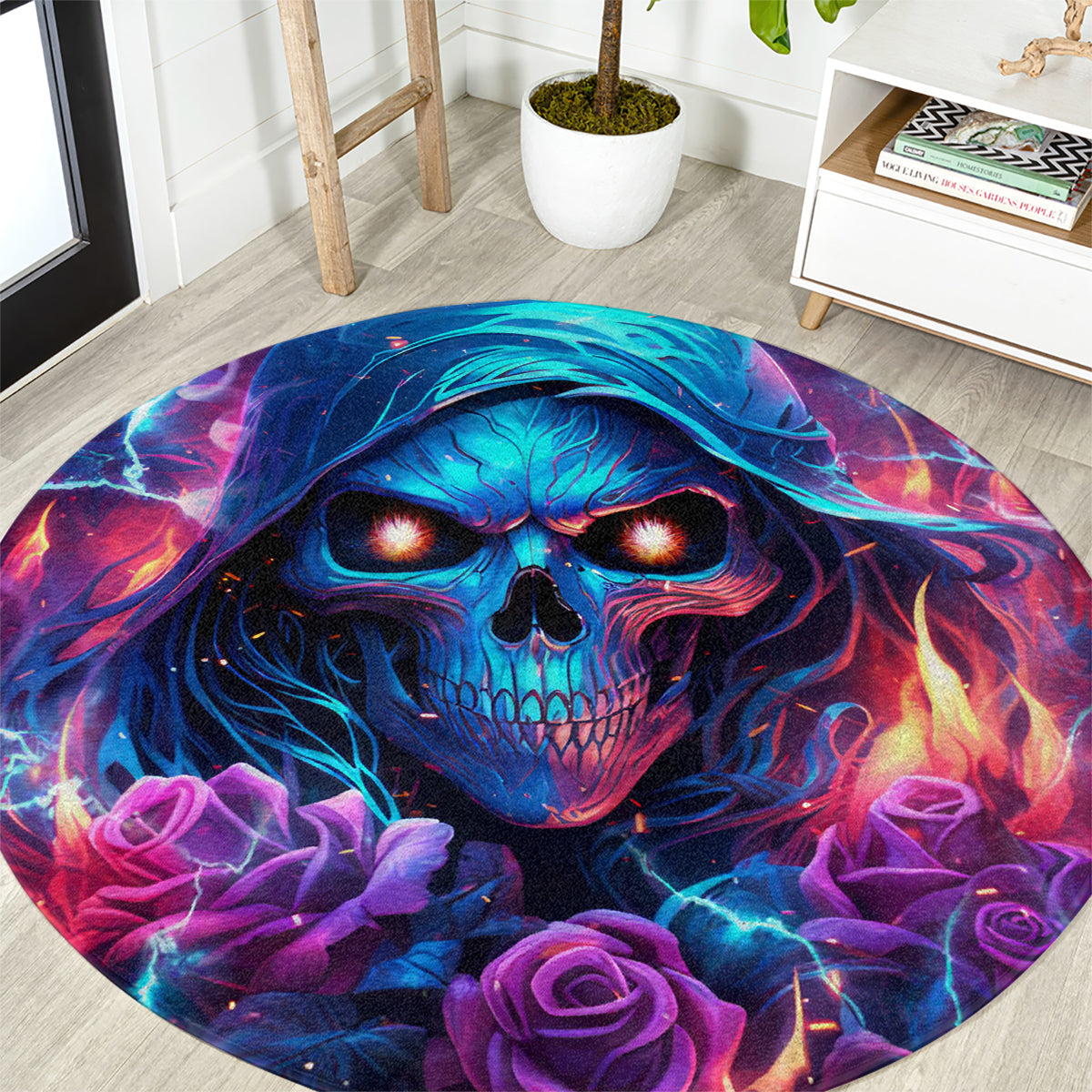 Flame Skull Round Carpet While You Are Talking Behind My Back Freel Free To Bend Down And Kiss My Ass