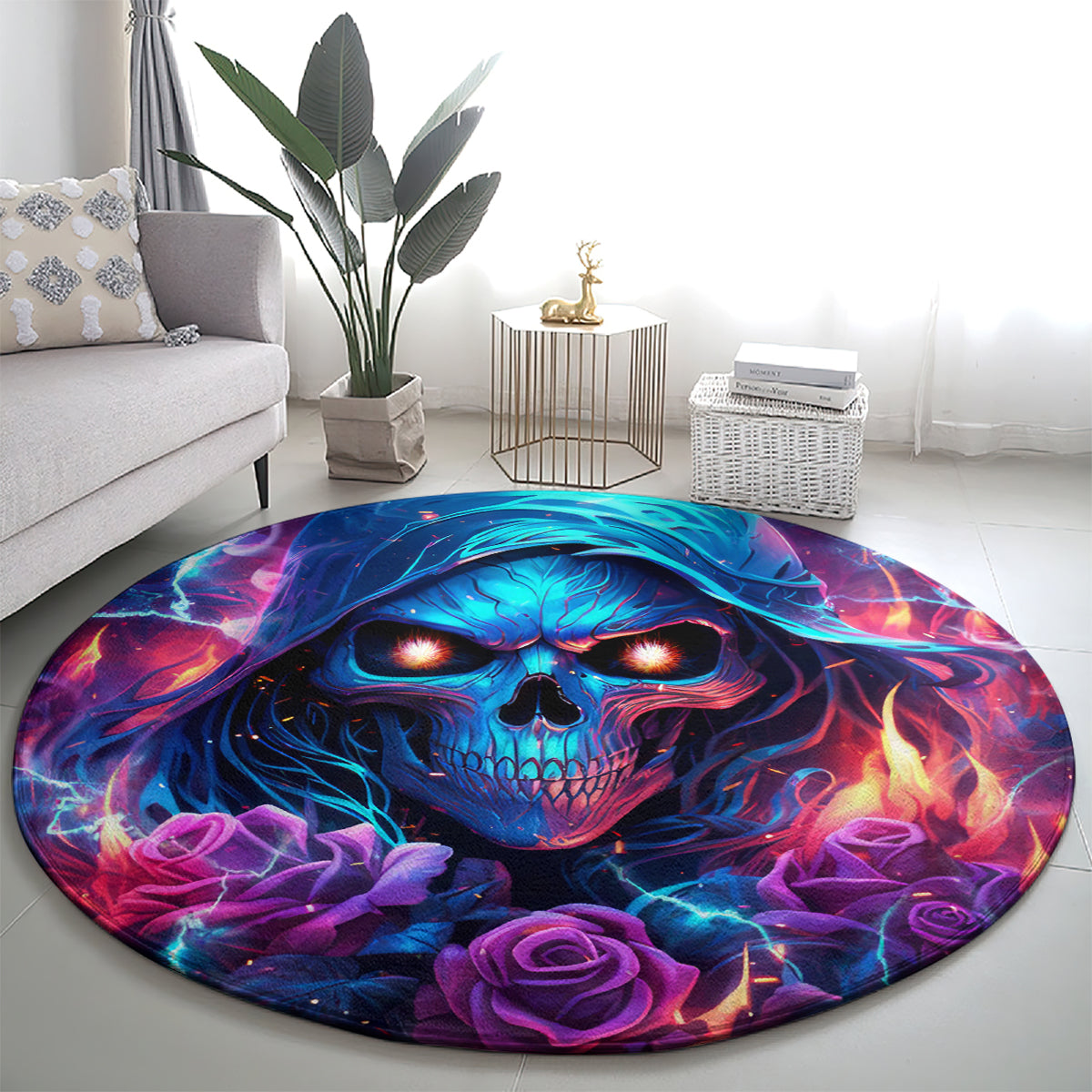 Flame Skull Round Carpet While You Are Talking Behind My Back Freel Free To Bend Down And Kiss My Ass