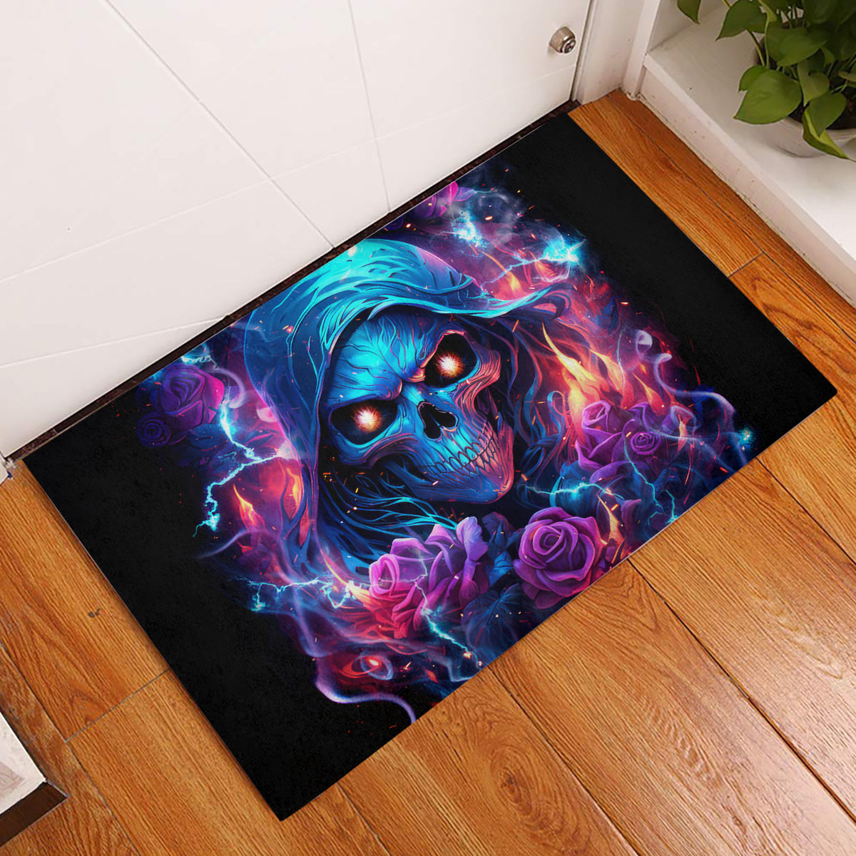Flame Skull Rubber Doormat While You Are Talking Behind My Back Freel Free To Bend Down And Kiss My Ass - Wonder Print Shop