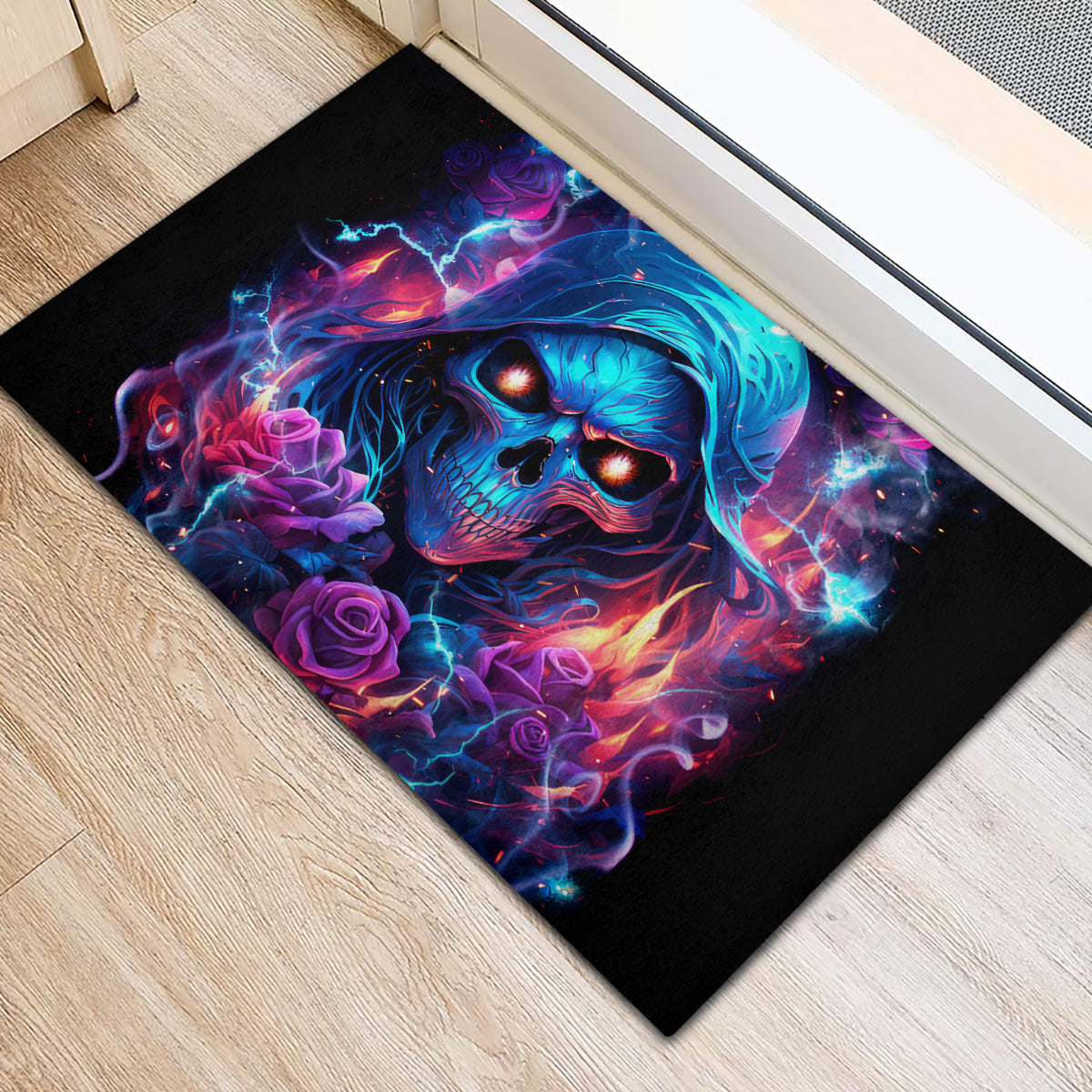 Flame Skull Rubber Doormat While You Are Talking Behind My Back Freel Free To Bend Down And Kiss My Ass - Wonder Print Shop