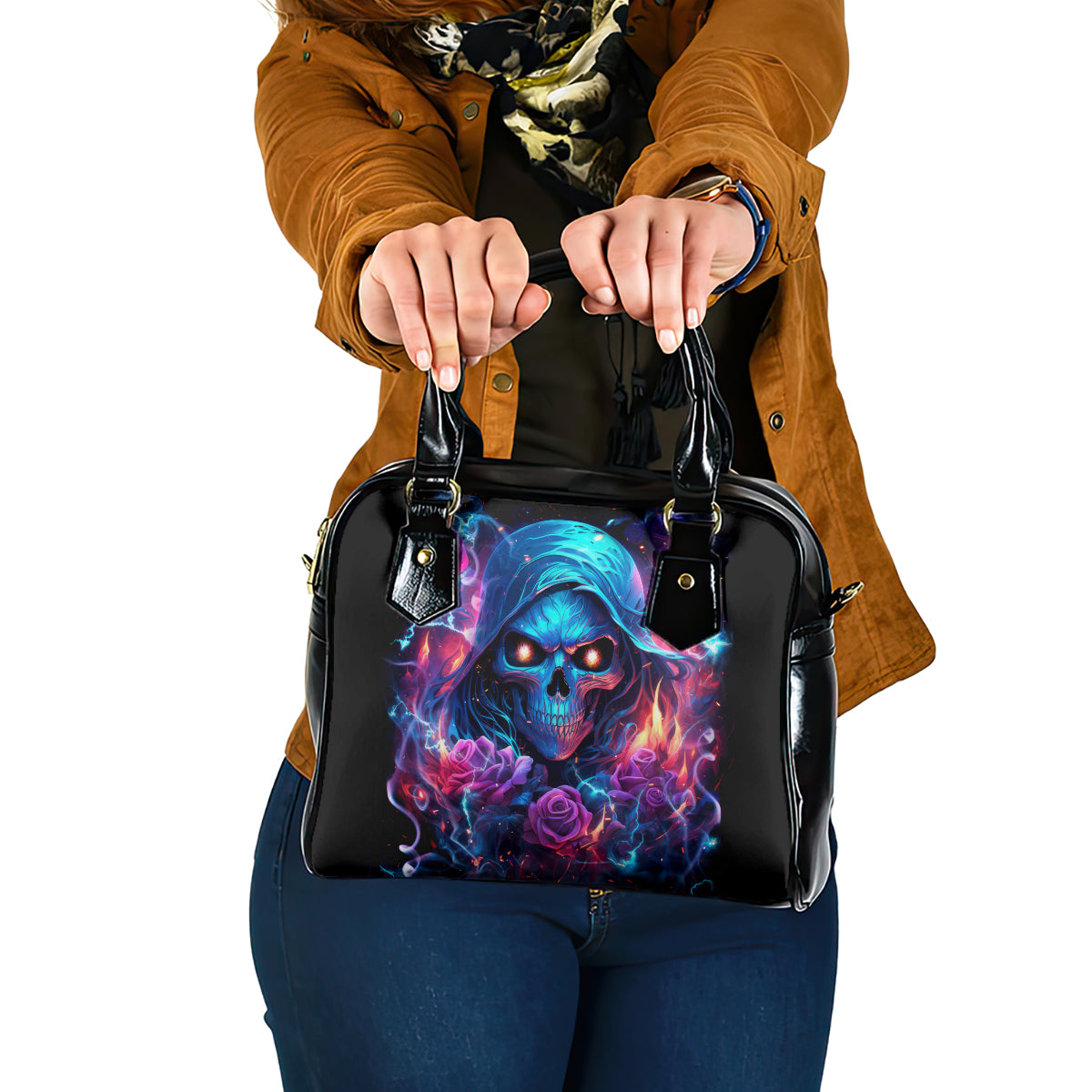 Flame Skull Shoulder Handbag While You Are Talking Behind My Back Freel Free To Bend Down And Kiss My Ass