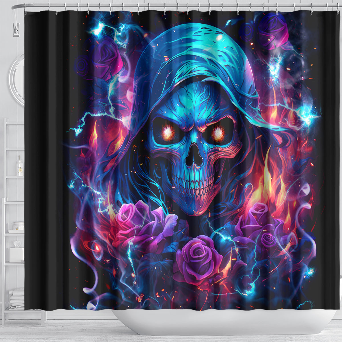 Flame Skull Shower Curtain While You Are Talking Behind My Back Freel Free To Bend Down And Kiss My Ass