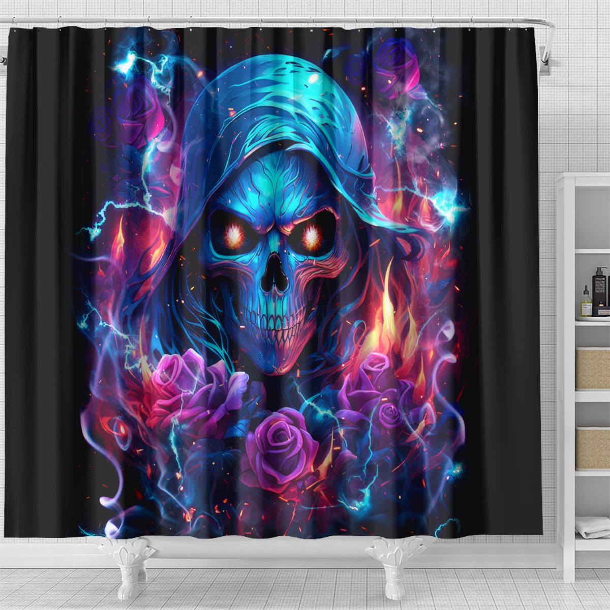 Flame Skull Shower Curtain While You Are Talking Behind My Back Freel Free To Bend Down And Kiss My Ass