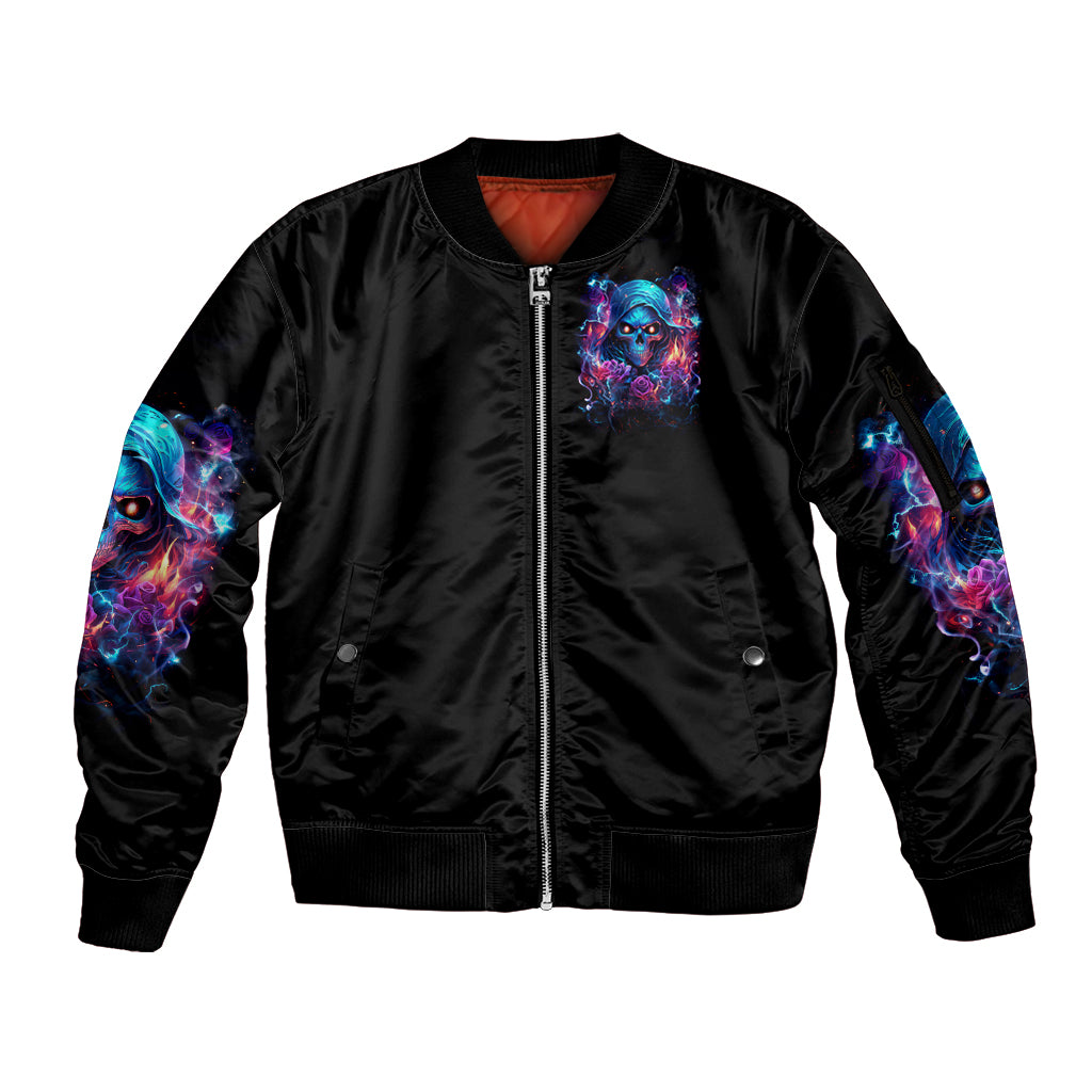 Flame Skull Sleeve Zip Bomber Jacket While You Are Talking Behind My Back Freel Free To Bend Down And Kiss My Ass - Wonder Print Shop