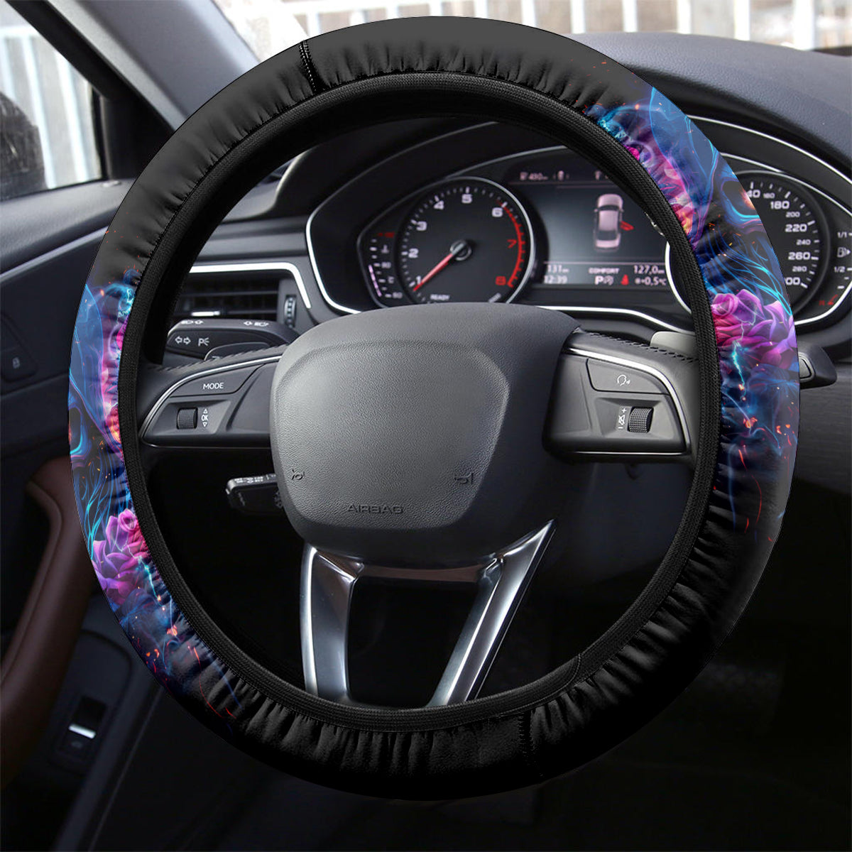 Flame Skull Steering Wheel Cover While You Are Talking Behind My Back Freel Free To Bend Down And Kiss My Ass - Wonder Print Shop