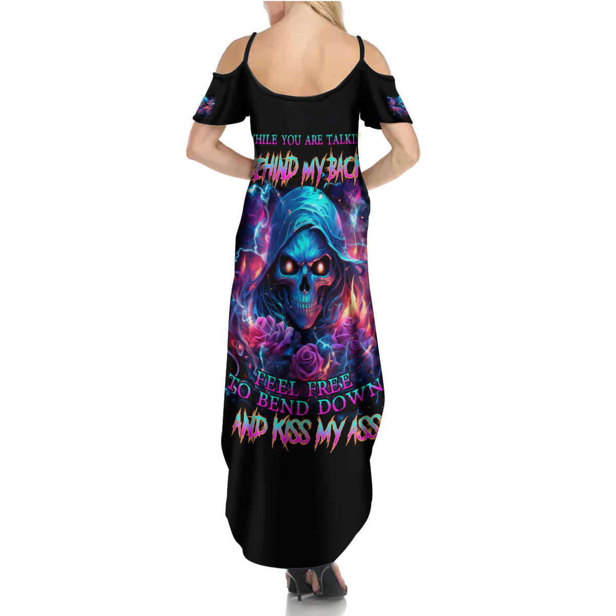 Flame Skull Summer Maxi Dress While You Are Talking Behind My Back Freel Free To Bend Down And Kiss My Ass - Wonder Print Shop