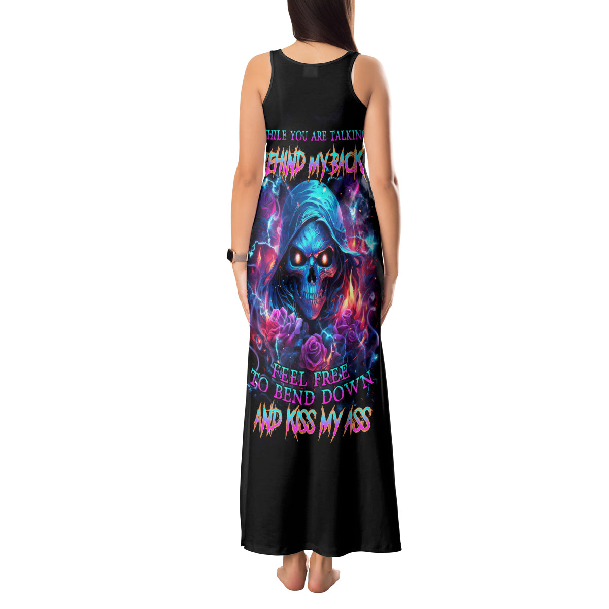 Flame Skull Tank Maxi Dress While You Are Talking Behind My Back Freel Free To Bend Down And Kiss My Ass - Wonder Print Shop