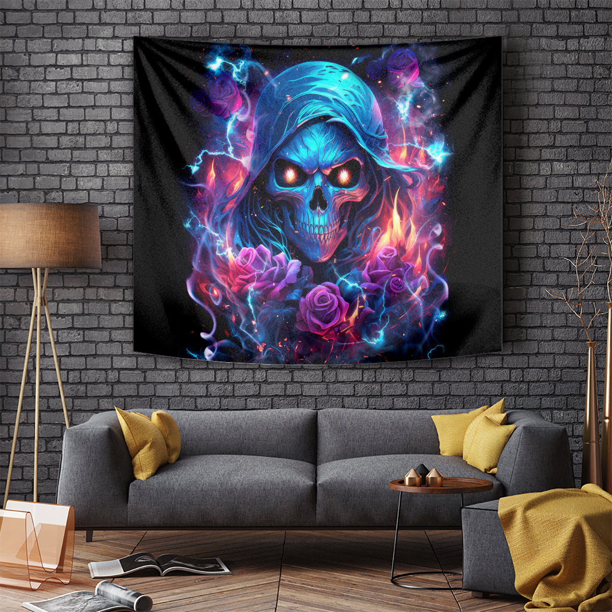Flame Skull Tapestry While You Are Talking Behind My Back Freel Free To Bend Down And Kiss My Ass - Wonder Print Shop